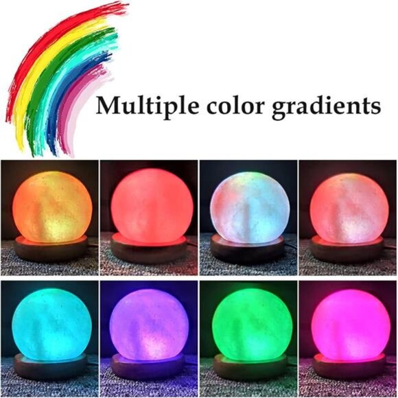 USB Himalayan Salt Lamp with 8 Colors Changing,Lovely Round Crystal Salt Rock - Picture 4 of 7